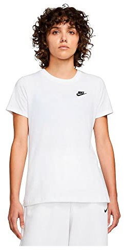 NIKE W NSW Club T-Shirt, White/Black, XL Femme