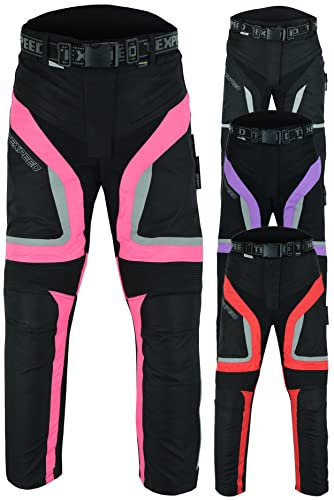 Texpeed Pantalones de moto mujer con protecciones - Impermeable scooter textil para verano o invierno - Armadura certificado CE (EN 1621-1) Proteccion Rosa - M Cintura/Pierna Larga