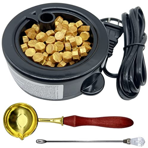 Electric Wax Seal Warmer with Spoon and Tweezers, for Wax Seal Stamp Envelope Letter Art Craft (Black Warmer)