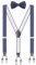 WANYING Herren Y-Form 6 Clips Hosenträger & Fliegen 2 in 1 Set|3,5cm Breit Verlängerte Hosenträger für Körpergröße 170-200cm - Gepunktet Dunkelblau