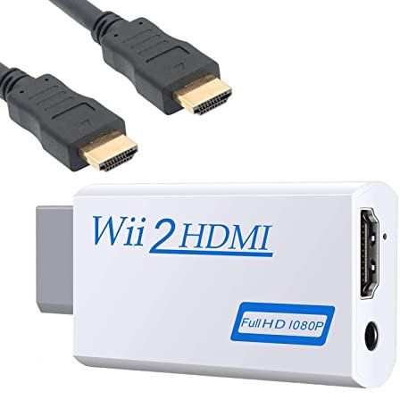 MEETTIKEY Adaptador Wii hdmi, Convertidor Wii A Hdmi, Adaptador Convertidor HD 1080p/720p con Audio De 3,5 Mm Y Salida Hdmi + Cable Hdmi De 1,5 M para Monitor Wii, TV, Proyector (Blanco)