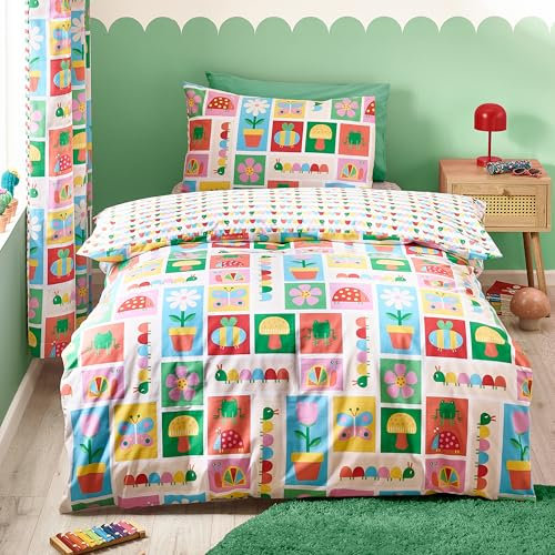 Catherine Lansfield Kids Curious Caterpillar Reversible Junior Duvet Cover Set with Pillowcase Bright