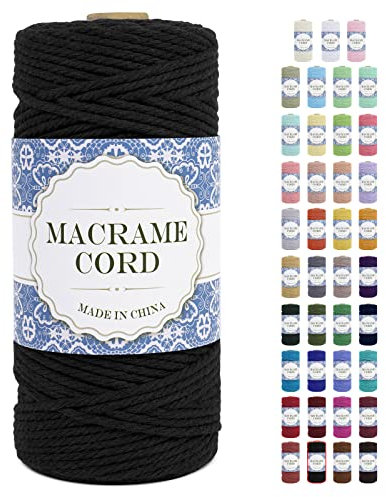 Uiopa Corde Macramé 3mm x 100m Ficelle Macramé Naturel Cordon Coton Fil Macramé 3mm Cordelette pour Suspension Murale Tressée de Plante Rideau Bricolage Décoration Intérieure Boho (Le Noir)