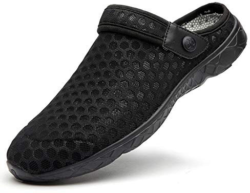Femmes Sabots Hommes Mules Respirant Chaussures de Jardin Sport Pantoufles Piscine Sandales D'Été Chaussures, Noir, 43 EU