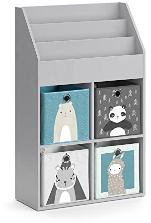 Vicco Kinderregal Luigi, Spielzeugregal für Faltboxen, Grau, 72 x 114.2 cm mit 4 Faltboxen