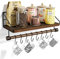 Alsonerbay Floating Shelves Wood Kitchen Shelves Wall Mounted,Rustic Storage with 8 Removable Hooks Small Floating Shelf with black Metal and dark brown Wood for Kitchen Bathroom Bar