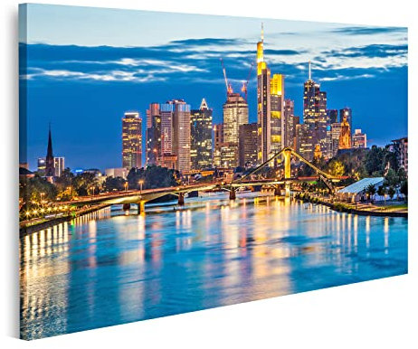 islandburner Skyline Von Frankfurt Am Main In Der Abenddämmerung Leinwand Bild Wandbilder Bilder