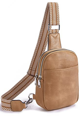 Telena Bauchtasche Damen, Damen Umhängetasche Klein Crossbody Bag PU Leder Sport Schultertasche Stylisch Sling Bag,Hellbraun