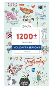 Blue Sky Holidays & Seasons 1200+ Aufkleber-Pack, Planer und Kalender, 11,4 x 23 cm, vollfarbig, 24 Blatt