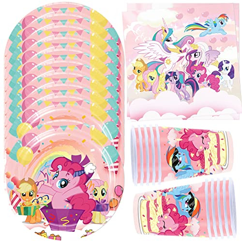 HGSHUO Unicornio Vajilla Cumpleaños Decoracion Vajilla para Fiesta Cumpleaños Pony Cubiertos y Platos Taza Papel Servilleta para Boda Baby Shower Niña 10 Invitados