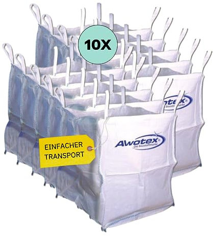 AWOTEX 10 Stück Big Bag beschichtet in 90 x 90 x 110 cm I Säcke mit 4 Hebeschlaufen I mit 1000kg Traglast I Baustellen-Zubehör I Säcke für Baustelle & Landwirtschaft