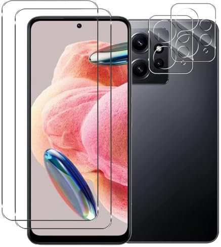 NOVAGO Compatible avec Xiaomi Redmi Note 12 4G - Pack de 4 Films vitre verre trempé donc 2 pour écran et 2 pour l'objectif caméra arrière