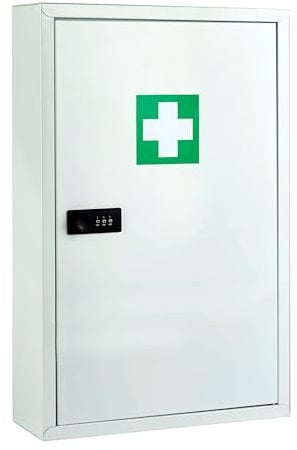 safes uk Medcab Medical Cabinet | Wall-Mounted First Aid Metal Box with Mechanical Combination Lock | Hospital Clinic Medicine Storage Safe |