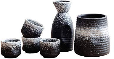 Weinset im japanischen Stil,6-teiliges antikes Keramik-Sake-Cup-Set,4 Tassen,1 Topf und 1 Weinwärmer,für Geburtstagsgeschenke/Küche/Essen/Haushaltshandwerk