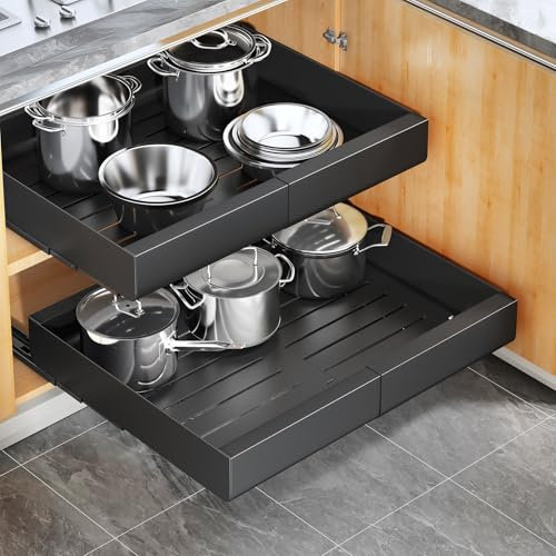 Kitstorack Cajón Telescópico, Ampliable Cajón Deslizante Para Alacena, Cajón de Cocina Extensible Mueble Desplegable Con Película Adhesiva, 30-50 cm W x 53 cm D x 5.9 cm H Negro