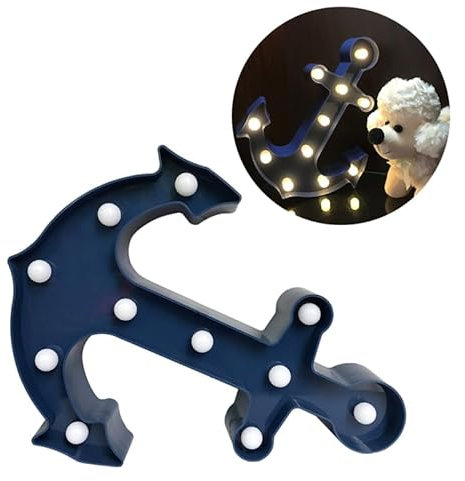 HOMSFOU LEDs Anchor Marquee Light Battery Operated Blue Led Anchor Shaped Night Lamp Nautical Neon Light for Home Wedding Christmas Party Decoration Atmosphere Creator