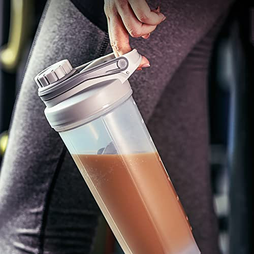 GraSky Gray BPA-Free Protein Shaker Bottle with Whisk Ball - Leak-Proof 700ML Water Bottle with Double Lid Design