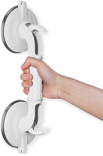 LORESJOY Maniglie Doccia Ventosa, 38cm Maniglia Doccia Anziani, Maniglione Bagno, Senza Foratura, Maniglia Ventosa per Doccia MAX 130 kg, Maniglioni Bagno per Anziani - Bianco