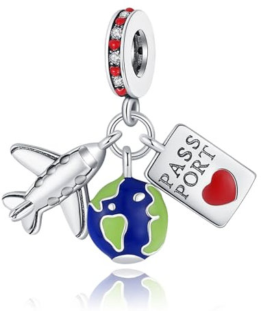 RMMY Charm Planet Earth Red Heart Passport Charm Anhänger für Armband Halskette Muttertag Geschenk für Frauen 925 Sterling Silber Beads with Zirkonia Schmuck