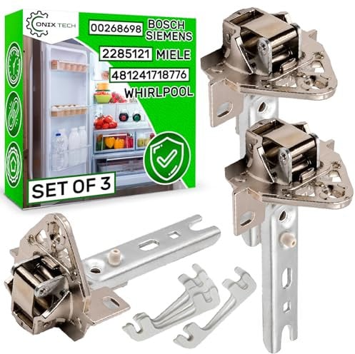Set of 3 Integrated Fridge Door Hinges and 6 Washers with the Original Code 00268698 for Bosch for Siemens 2285121 for Miele 481241718776 for Whirlpool - Warranty 5 Years - ONIX TECH