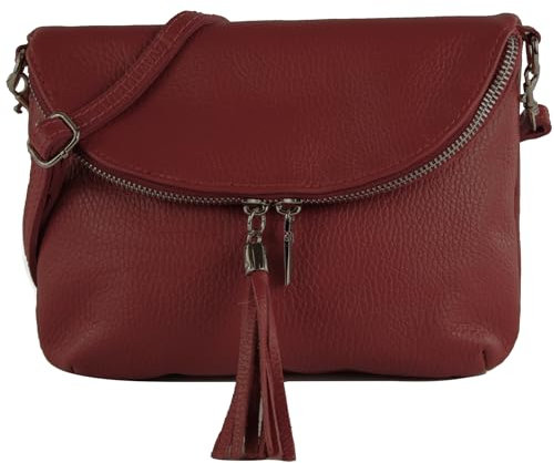 modamoda de T07L / T139L Damen Leder kleine Umhängetasche 2 Modelle handmade in Italy, Farbe:Purpurrot