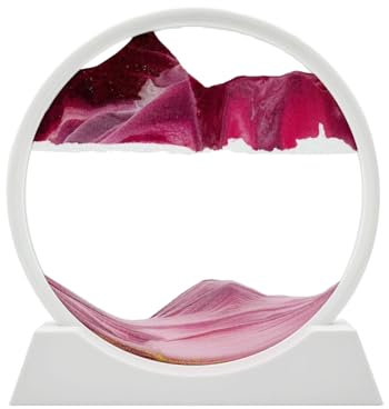 AzureLeap Peinture de Sable Mobile - Cadre Sablier, Images de l'art du Sable en Mouvement, Sable Dynamique dans Un Verre Rond, 3D Sable de Paysage pour Le Bureau Maison Décoration(Rose, 12 Pouces)