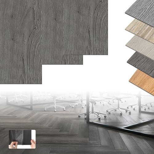 XINZI PVC Bodenbelag Vinylboden Selbstklebend, 18 Vinyl Fliesen Klebefliesen Boden, 2,51m² Holz-Effekt Klebefliesen, Verschleißfest Wasserfest für Küche Wohnzimmer Balkon (Eiche Dunkelgrau)