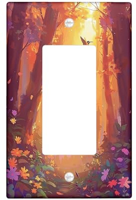 Enchanted Forest Wall Switch Cover Plates, Autumn Hues Nature Woodland Design, Fairy Tale Decor Thermoplastic Wall Plates, Standard Size Single Rocker