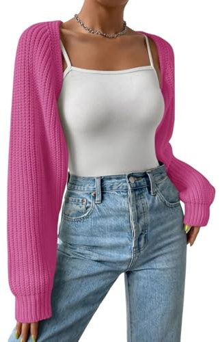 shownicer Gilet Court Boléro Femme Cardigan Manches Longues Cardigan à Col Rond Cardigan Décontracté Manteau Tricoté avec Boutons A Rose Rouge XS
