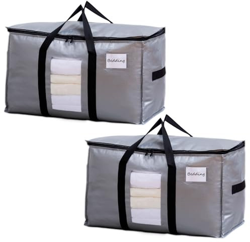 TAILI Silber Große Umzugstasche mit Reißverschluss, 2 PCS Aufbewahrungstasche mit Griffe & Deckel für Bettzeug Bettdecken Kleidung Umzug Reisen,Alternativen zu Umzugskartons