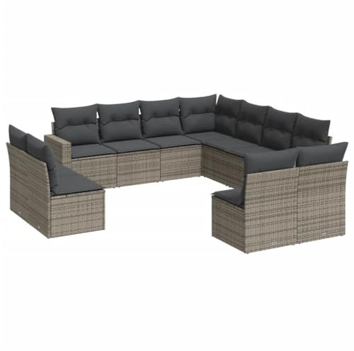 HETFTJN Lounge Chair Gartenstühle Big Sofa Küchensofa - 11-TLG. Garten-Sofagarnitur mit Kissen Grau Poly Rattan für Terrasse Garten Speisesaal Balkon