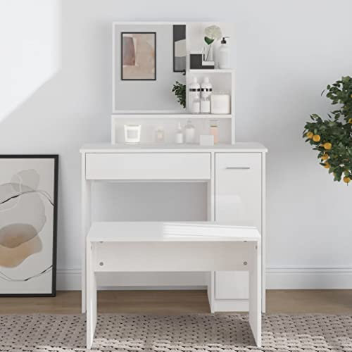 FUDUGEHMIOFWFJJ eckschminktisch,malm schminktisch,Schminktisch mit Spiegel Hochglanz-Weiß 86,5x35x136 cmGebrauch: Für die Aufbewahrung von Kosmetika im Schlafzimmer