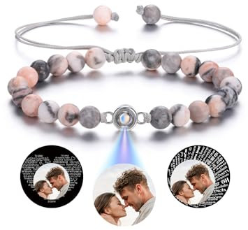 Jovivi Personalisiertes Armband mit Foto Bild Projektion - Ich liebe dich Armband für Herren & Damen - Freundschaftsarmband - Personalisierte Geschenke (Zebra Jaspis)