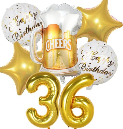 Luftballon 36. Geburtstag Mann Frau, 36 Geburtstag Deko Gold, Geburtstagsdeko 36 jahre Frauen, Ballon Bierflasche Deko zum Geburtstag Mann, Helium Ballons Bier Deko 36. Geburtstag Frau Männer