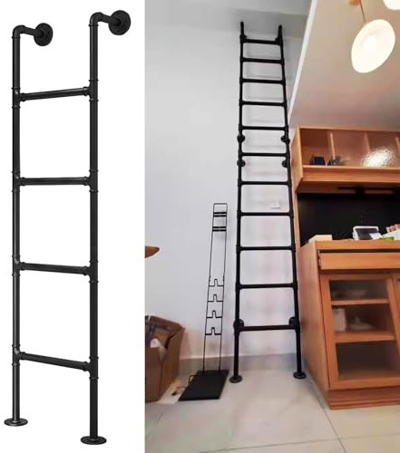 Scala multiuso in metallo nera per casa loft parete/pavimento scala dritta per letto alto ponte esterno camper appartamenti 154,9 cm