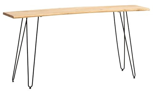 KADIMA DESIGN Schreibtisch 150x36x75 cm Akazie Massivholz/Metall Computertisch Baumkante | Homeoffice Bürotisch Massiv mit Haarnadelbeinen in Schwarz | Holztisch Schmal Laptoptisch