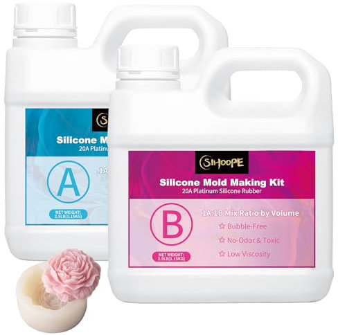 SIHOOPE Silicone per stampi - Alimentare 20A - Silicone Liquido Trasparente (1:1), Perfetto per stampi in Resina DIY, Cera, Gesso e modellazione (2L)