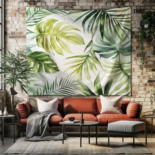 SKOEUI Tropische Pflanze Palmblatt Wandteppich Hellgrün Wandteppiche 200x200 cm, Wandbehang Wandtuch für Schlafzimmer Wohnzimmer und Heimdekoration Tapestry