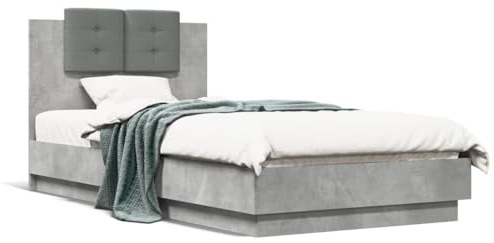 Bettrahmen mit LED ohne Matratze Beton Grau 75x190 cm Klein Einzel