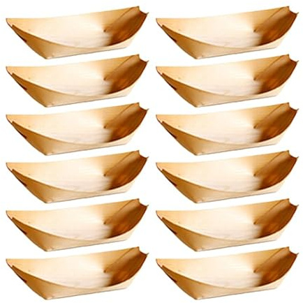 CIYODO Bandejas Desechables De Abedul Natural En Forma De Barco 100 Unidades 2.36X1.96X0.78 Pulgadas Platos Grandes Para Servir Aperitivos Sushi Y Bocadillos En Fiestas Y Eventos Al Aire Libre