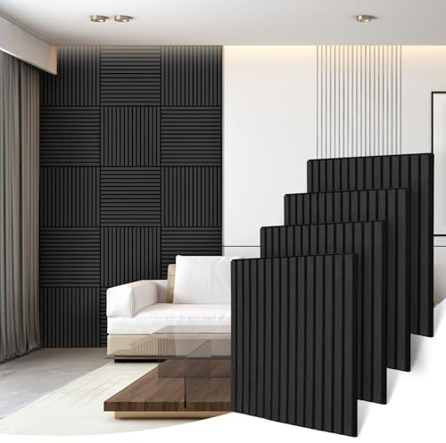AKK-ART Acoustic Wall Panels 2400x600mm-1.44m² Folding Wooden Slat Wood Wall Panels,Decorative & Sound Absorbing Wood Acoustic Panels for Home Living Room Bedroom(Black Oak+L)