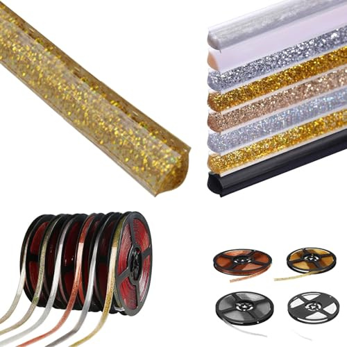 Inscrip Rouleau de 5 m de bande de plafond flexible de 15 mm, plinthe autocollante, bande décorative à décoller et à coller pour coins d'évier, comptoirs de cuisine, salles de bains (doré)