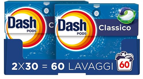 Dash Pods Detersivo In Capsule, 30 Lavaggi, Classico, Rimuove Le Macchie, Igienizza, Brillantezza Per I Capi (Confezione da 2)