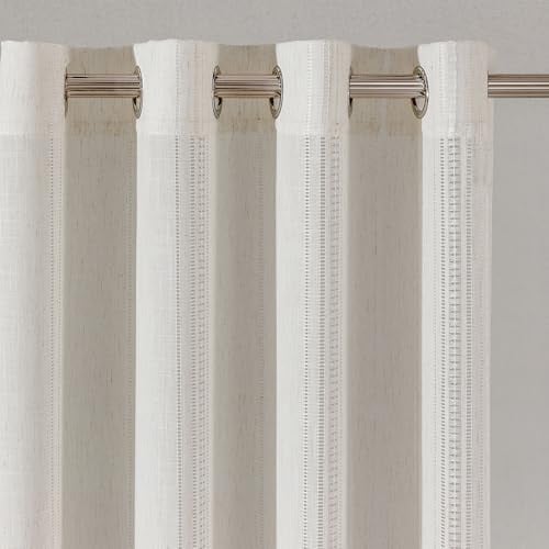 MYSKY HOME Beige Gardinen mit Ösen Vorhänge Leinen-Vorhang Boho Vintage Web-Löchern Makramee Häkelgardine für Wohnzimmer Modern Schlafzimmer Halbtransparent Landhaus Natur Dekoschal 140x245cm 2PC