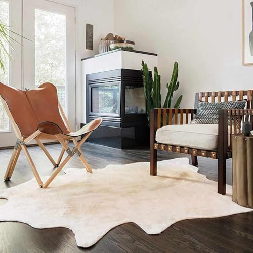 Owoxanthellate Beige Rindsleder Teppich 180x220 cm Große Kuhfell Rug mit seidenweichem Finish für Wohnzimmer Schlafzimmer Büro Modernes Design & Langlebigkeit