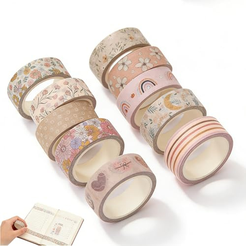 Cloxtralon 10 Rollen Vintage Washi Tape Set, Hochwertiges Dekoratives Klebeband für DIY Handwerk, Scrapbooking, Journals, Planer und kreative Verpackung
