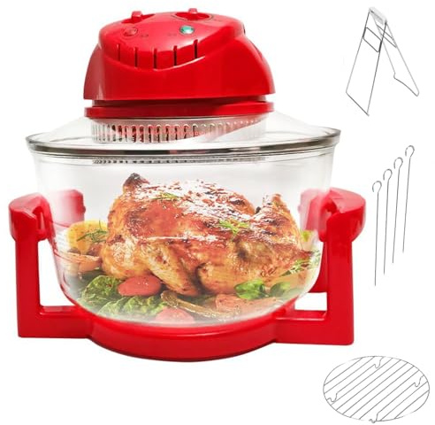 12L Halogen Luftfritös, 1300W Multifunktionell Bänk och Halogenugns Luftfritös med 130-230°C Manuellt Justerbar Temperatur & Timer för Bakning, Grillning, Ångning, Bryning, Rostning red