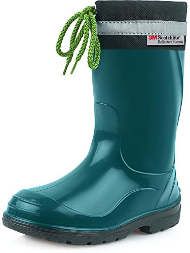Ladeheid Kinder Gummistiefel mit Stulpe Regenstiefel für Jungen und Mädchen LA-972 (Dunkelgrün/Schwarz, 28 EU)
