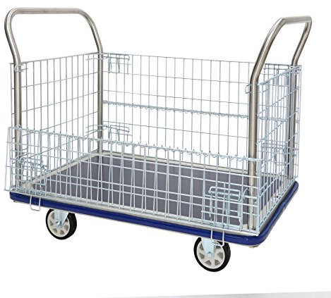 T-EQUIP Gitterwagen GW-313, verzinkt, B x T x H: 124 x 76 x 100 cm, 500 kg Tragfähigkeit, Silber/Blau - Rollwagen mit Gittern, Lagerwagen, Rollbrett, Kiste
