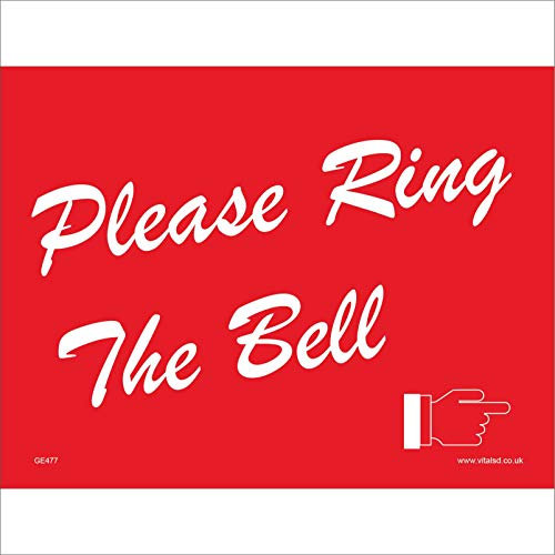 GE477 Please Ring The Bell Sign Call Attention Deliveries Counter Workplace 150mm x 100mm Sticker/Sav - White Background